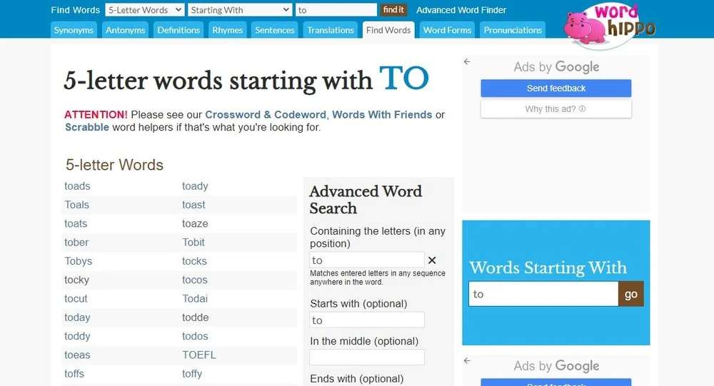 WordHippo 5 letter words